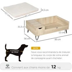 PawHut Canapé Chien Chat Style Cosy Naturel - Coussin Aspect Fourrure Blanc Et Coffre Inclus - Dim. 89L X 56l X 31H Cm - Pieds Acier En épingles Lit MDF Aspect Bois Clair Naturel -PawHut Soldes Boutique 53592001 3