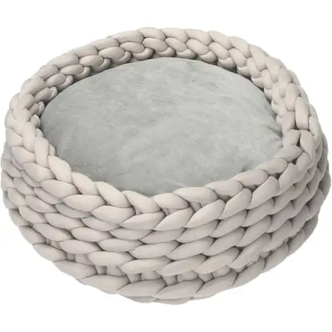 PawHut Panier Pour Chien Chat Ø50 X 19H Cm Effet Tressé Tricot - Coussin Amovible Et Lavable En Machine - Polyester Gris - Gris 1 PawHut Panier Pour Chien Chat Ø50 X 19H Cm Effet Tressé Tricot - Coussin Amovible Et Lavable En Machine - Polyester Gris - Gris