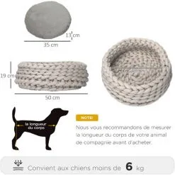 PawHut Panier Pour Chien Chat Ø50 X 19H Cm Effet Tressé Tricot - Coussin Amovible Et Lavable En Machine - Polyester Gris - Gris 7 PawHut Panier Pour Chien Chat Ø50 X 19H Cm Effet Tressé Tricot - Coussin Amovible Et Lavable En Machine - Polyester Gris - Gris -PawHut Soldes Boutique 53592003 3