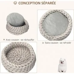 PawHut Panier Pour Chien Chat Ø50 X 19H Cm Effet Tressé Tricot - Coussin Amovible Et Lavable En Machine - Polyester Gris - Gris 9 PawHut Panier Pour Chien Chat Ø50 X 19H Cm Effet Tressé Tricot - Coussin Amovible Et Lavable En Machine - Polyester Gris - Gris -PawHut Soldes Boutique 53592003 5