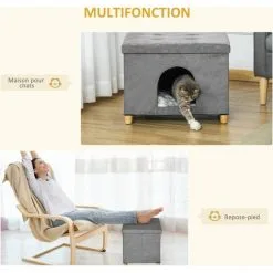 PawHut Niche Chat Maison De Chat Sur Pied Repose-pied 2 En 1 - Coussin Inclus - Pliable - MDF Peluche Suédé Gris 9 PawHut Niche Chat Maison De Chat Sur Pied Repose-pied 2 En 1 - Coussin Inclus - Pliable - MDF Peluche Suédé Gris -PawHut Soldes Boutique 53592005 5
