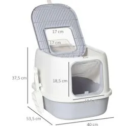 PawHut Maison De Toilette Litière Pour Chat Double Porte Battante Et Supérieure - Filtre Odeur + Pelle Fournis - Gris -PawHut Soldes Boutique 54128061 3