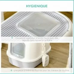 PawHut Maison De Toilette Litière Pour Chat Double Porte Battante Et Supérieure - Filtre Odeur + Pelle Fournis - Gris -PawHut Soldes Boutique 54128061 5