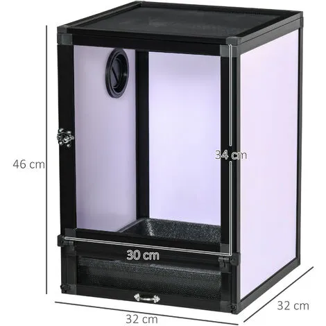 PawHut Terrarium Vivarium Boîte Pour Reptiles Dim. 32L X 32l X 46H Cm Avec Passe-câble, Fond En ABS, Plateau Amovible Noir Blanc - Noir 3 PawHut Terrarium Vivarium Boîte Pour Reptiles Dim. 32L X 32l X 46H Cm Avec Passe-câble, Fond En ABS, Plateau Amovible Noir Blanc - Noir – Image 3