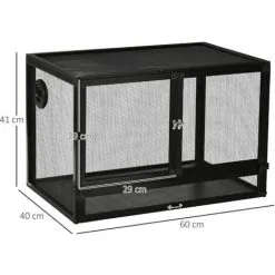 PawHut Terrarium Vivarium Grillagé Pour Reptiles Dim. 60 X 40 X 41 Cm Avec Passe-câbles - Structure Aluminium - Noir - Noir -PawHut Soldes Boutique 54128087 3