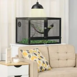 PawHut Terrarium Vivarium Grillagé Pour Reptiles Dim. 60 X 40 X 41 Cm Avec Passe-câbles - Structure Aluminium - Noir - Noir -PawHut Soldes Boutique 54128087 4