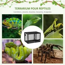PawHut Terrarium Vivarium Grillagé Pour Reptiles Dim. 60 X 40 X 41 Cm Avec Passe-câbles - Structure Aluminium - Noir - Noir -PawHut Soldes Boutique 54128087 5