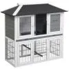 PawHut Clapier Cage à Lapin 2 étages 4 Portes Verrouillables Plateau Coulissant Rampe - Dim. 117L X 62,5l X 115H Cm - Bois De Sapin Gris Blanc - Gris -PawHut Soldes Boutique 54128114 1