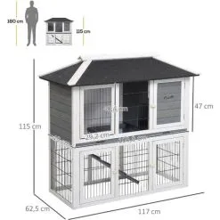 PawHut Clapier Cage à Lapin 2 étages 4 Portes Verrouillables Plateau Coulissant Rampe - Dim. 117L X 62,5l X 115H Cm - Bois De Sapin Gris Blanc - Gris 7 PawHut Clapier Cage à Lapin 2 étages 4 Portes Verrouillables Plateau Coulissant Rampe - Dim. 117L X 62,5l X 115H Cm - Bois De Sapin Gris Blanc - Gris -PawHut Soldes Boutique 54128114 3