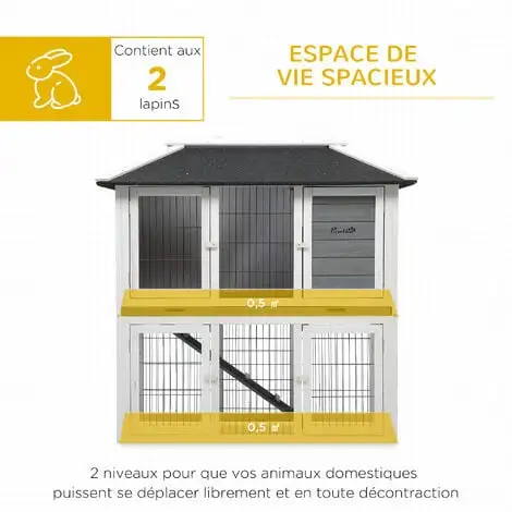 PawHut Clapier Cage à Lapin 2 étages 4 Portes Verrouillables Plateau Coulissant Rampe - Dim. 117L X 62,5l X 115H Cm - Bois De Sapin Gris Blanc - Gris 4 PawHut Clapier Cage à Lapin 2 étages 4 Portes Verrouillables Plateau Coulissant Rampe - Dim. 117L X 62,5l X 115H Cm - Bois De Sapin Gris Blanc - Gris – Image 4
