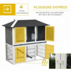 PawHut Clapier Cage à Lapin 2 étages 4 Portes Verrouillables Plateau Coulissant Rampe - Dim. 117L X 62,5l X 115H Cm - Bois De Sapin Gris Blanc - Gris 9 PawHut Clapier Cage à Lapin 2 étages 4 Portes Verrouillables Plateau Coulissant Rampe - Dim. 117L X 62,5l X 115H Cm - Bois De Sapin Gris Blanc - Gris -PawHut Soldes Boutique 54128114 5