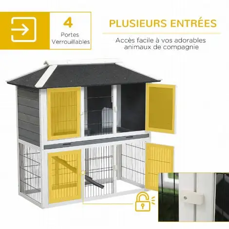 PawHut Clapier Cage à Lapin 2 étages 4 Portes Verrouillables Plateau Coulissant Rampe - Dim. 117L X 62,5l X 115H Cm - Bois De Sapin Gris Blanc - Gris 5 PawHut Clapier Cage à Lapin 2 étages 4 Portes Verrouillables Plateau Coulissant Rampe - Dim. 117L X 62,5l X 115H Cm - Bois De Sapin Gris Blanc - Gris – Image 5
