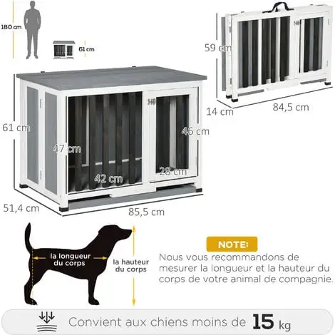 PawHut Cage Pour Chien Animaux Pliable Dim. 84L X 51l X 61H Cm Porte Verrouillable Toit Ouvrant Plateau Déjection Bois Sapin Gris Blanc Noir - Gris 3 PawHut Cage Pour Chien Animaux Pliable Dim. 84L X 51l X 61H Cm Porte Verrouillable Toit Ouvrant Plateau Déjection Bois Sapin Gris Blanc Noir - Gris – Image 3