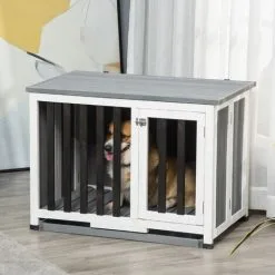 PawHut Cage Pour Chien Animaux Pliable Dim. 84L X 51l X 61H Cm Porte Verrouillable Toit Ouvrant Plateau Déjection Bois Sapin Gris Blanc Noir - Gris 8 PawHut Cage Pour Chien Animaux Pliable Dim. 84L X 51l X 61H Cm Porte Verrouillable Toit Ouvrant Plateau Déjection Bois Sapin Gris Blanc Noir - Gris -PawHut Soldes Boutique 54308944 4