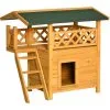 PawHut Maison Lodge - Niche Villa Avec Terrasse, Escalier, Toit Pour Chien Chat - Dim. 77L X 50l X 73H Cm - Bois Sapin Pré-huilé - Orange