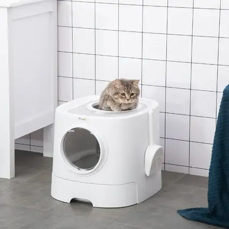 PawHut Maison De Toilette Litière Pour Chat Double Porte Battante Et Supérieure - Pelle Fournie - PE Blanc - Blanc 2 PawHut Maison De Toilette Litière Pour Chat Double Porte Battante Et Supérieure - Pelle Fournie - PE Blanc - Blanc – Image 2