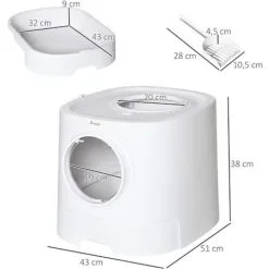 PawHut Maison De Toilette Litière Pour Chat Double Porte Battante Et Supérieure - Pelle Fournie - PE Blanc - Blanc 7 PawHut Maison De Toilette Litière Pour Chat Double Porte Battante Et Supérieure - Pelle Fournie - PE Blanc - Blanc -PawHut Soldes Boutique 54308947 3