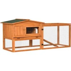 PawHut Clapier Cage à Lapins Rongeurs 2 étages Tiroir Déjection Enclos Extérieur Toit Ouvrant Dim. 156L X 58l X 68H Cm Bois Sapin Pré-huilé