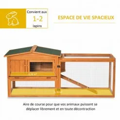PawHut Clapier Cage à Lapins Rongeurs 2 étages Tiroir Déjection Enclos Extérieur Toit Ouvrant Dim. 156L X 58l X 68H Cm Bois Sapin Pré-huilé -PawHut Soldes Boutique 54308948 5