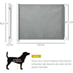 PawHut Barrière De Sécurité Barrière Animaux Rétractable Automatique 1,15L X 0,83H M Teslin Métal Gris 7 PawHut Barrière De Sécurité Barrière Animaux Rétractable Automatique 1,15L X 0,83H M Teslin Métal Gris -PawHut Soldes Boutique 54495547 3