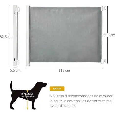 PawHut Barrière De Sécurité Barrière Animaux Rétractable Automatique 1,15L X 0,83H M Teslin Métal Gris 3 PawHut Barrière De Sécurité Barrière Animaux Rétractable Automatique 1,15L X 0,83H M Teslin Métal Gris – Image 3