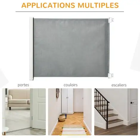 PawHut Barrière De Sécurité Barrière Animaux Rétractable Automatique 1,15L X 0,83H M Teslin Métal Gris 4 PawHut Barrière De Sécurité Barrière Animaux Rétractable Automatique 1,15L X 0,83H M Teslin Métal Gris – Image 4