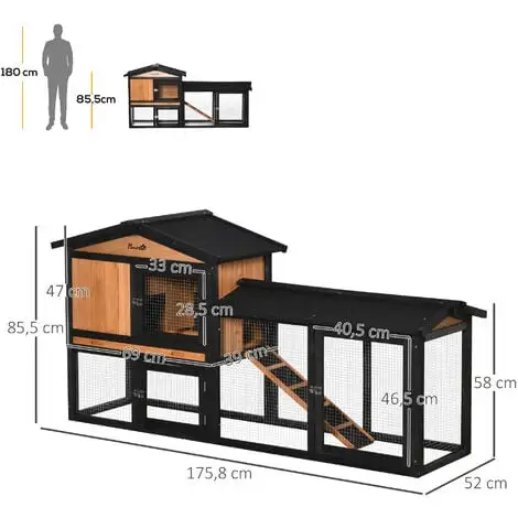 PawHut Clapier Cage à Lapins Rongeurs 2 Niveaux 3 Portes Verrouillables Tiroir à Déjection Toit Intégral Bitumé 175L X 52l X 85H Cm Bois Sapin Orangée Noir - Noir 3 PawHut Clapier Cage à Lapins Rongeurs 2 Niveaux 3 Portes Verrouillables Tiroir à Déjection Toit Intégral Bitumé 175L X 52l X 85H Cm Bois Sapin Orangée Noir - Noir – Image 3