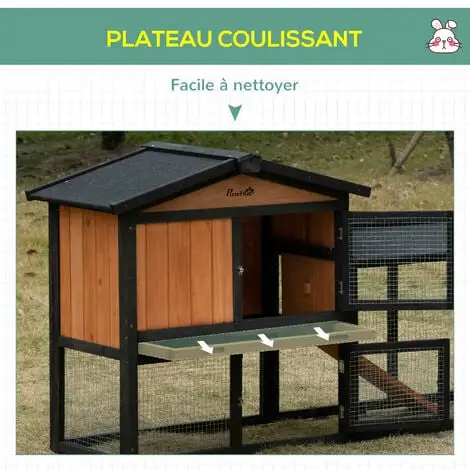 PawHut Clapier Cage à Lapins Rongeurs 2 Niveaux 3 Portes Verrouillables Tiroir à Déjection Toit Intégral Bitumé 175L X 52l X 85H Cm Bois Sapin Orangée Noir - Noir 5 PawHut Clapier Cage à Lapins Rongeurs 2 Niveaux 3 Portes Verrouillables Tiroir à Déjection Toit Intégral Bitumé 175L X 52l X 85H Cm Bois Sapin Orangée Noir - Noir – Image 5