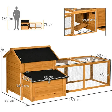 PawHut Poulailler Cottage Multi-équipement Perchoir Rampe Pondoir Enclos Tiroir à Déjection 180L X 92l X 78H Cm Bois Sapin Pré-huilé - Orange 3 PawHut Poulailler Cottage Multi-équipement Perchoir Rampe Pondoir Enclos Tiroir à Déjection 180L X 92l X 78H Cm Bois Sapin Pré-huilé - Orange – Image 3