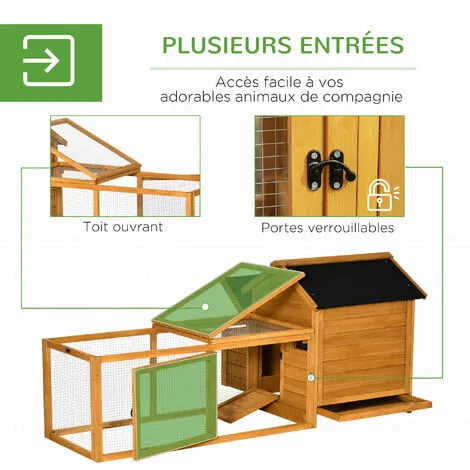 PawHut Poulailler Cottage Multi-équipement Perchoir Rampe Pondoir Enclos Tiroir à Déjection 180L X 92l X 78H Cm Bois Sapin Pré-huilé - Orange 5 PawHut Poulailler Cottage Multi-équipement Perchoir Rampe Pondoir Enclos Tiroir à Déjection 180L X 92l X 78H Cm Bois Sapin Pré-huilé - Orange – Image 5