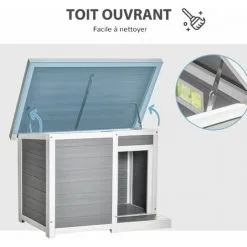 PawHut Niche Chien Style Cottage Dim. 102L X 70l X 73H Cm - Porte, Terrasse, Toit Ouvrant - Bois Composite Blanc Gris - Gris -PawHut Soldes Boutique 56481248 5