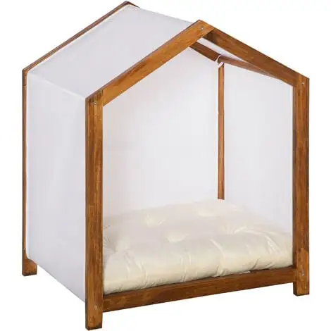 PawHut Niche D'intérieur Pour Chien En Bois Et Tissu Style Cabane Scandinave Avec Coussin Moelleux - Marron 1 PawHut Niche D'intérieur Pour Chien En Bois Et Tissu Style Cabane Scandinave Avec Coussin Moelleux - Marron