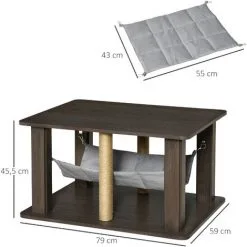 PawHut Table Basse Arbre à Chat 2 En 1 - Centre D'activités Avec Hamac, Griffoirs - Dim. 79L X 59l X 45,5H Cm - Polyester Aspect Bois Gris - Gris -PawHut Soldes Boutique 56481276 3