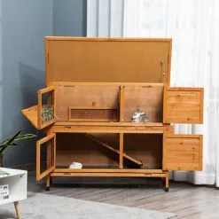 PawHut Clapier à Lapin Cage à Lapin 2 étages Trappe Séparation Amovible 4 Portes Verrouillables 2 Plateaux Déjection Rampe Toit Bitumé Sapin Pré-huilé -PawHut Soldes Boutique 56481288 4
