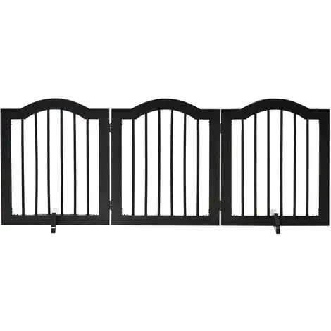 PawHut Barrière De Sécurité Barrière Modulable Pliable Pour Animaux De Compagnie - Piètement Support - Dim. 154,5L X 61H Cm - MDF Bois Noir - Noir 1 PawHut Barrière De Sécurité Barrière Modulable Pliable Pour Animaux De Compagnie - Piètement Support - Dim. 154,5L X 61H Cm - MDF Bois Noir - Noir