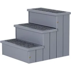 PawHut Escalier Pour Chien Animaux Rampe 3 Marches Revêtement Tapis Coffre Interne Rangement Gris