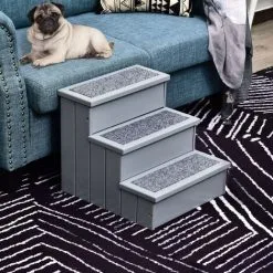 PawHut Escalier Pour Chien Animaux Rampe 3 Marches Revêtement Tapis Coffre Interne Rangement Gris 8 PawHut Escalier Pour Chien Animaux Rampe 3 Marches Revêtement Tapis Coffre Interne Rangement Gris -PawHut Soldes Boutique 56842156 4