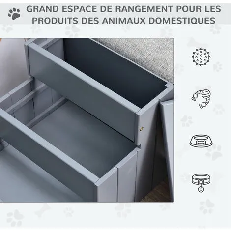 PawHut Escalier Pour Chien Animaux Rampe 3 Marches Revêtement Tapis Coffre Interne Rangement Gris 5 PawHut Escalier Pour Chien Animaux Rampe 3 Marches Revêtement Tapis Coffre Interne Rangement Gris – Image 5