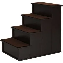 PawHut Escalier Pour Chien Animaux Rampe 4 Marches Revêtement Tapis Amovible Antidérapant MDF Brun Foncé - Brun