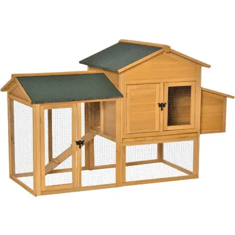 PawHut Poulailler Cottage Cage à Poules Sur Pied Dim. 168L X 75l X 103H Cm Multi-équipement Bois Sapin Pré-huilé -PawHut Soldes Boutique 56842172 1