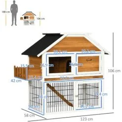 PawHut Clapier à Lapin Cage à Lapin 2 étages - 3 Portes Verrouillables, Plateau Excrément, Rampe, Jardinière - Dim. 123L X 58l X 106H Cm - Sapin Métal -PawHut Soldes Boutique 56842178 3