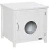 PawHut Maison De Toilette Pour Chat Sur Pied Design Rainuré Porte Entrée Poignée Métal MDF Blanc - Blanc -PawHut Soldes Boutique 57125683 1
