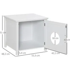 PawHut Maison De Toilette Pour Chat Sur Pied Design Rainuré Porte Entrée Poignée Métal MDF Blanc - Blanc -PawHut Soldes Boutique 57125683 3