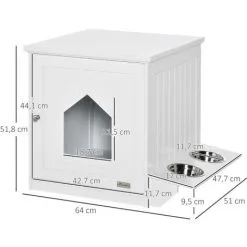 PawHut Maison De Toilette Pour Chat Design Porte Forme Maisonnette - Porte 2 Gamelles Intégré - Dim. 64L X 51l X 51,8H Cm - MDF Blanc -PawHut Soldes Boutique 57125685 3