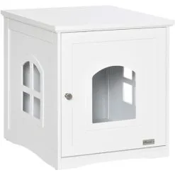 PawHut Maison De Toilette Pour Chat Design Maisonnette Avec Porte, Fenêtres - Dim. 48,7L X 53,3l X 53H Cm - MDF Blanc - Blanc