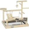 PawHut Aire De Jeu Perchoir Pour Perroquets, Perruches - Passerelle, Grelot, Balançoire, 2 Bols, Plateau Excrément - Acier Inox. Bois De Pin - Beige -PawHut Soldes Boutique 57600913 1
