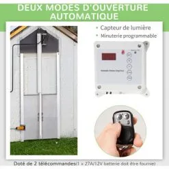 PawHut Porte Automatique Pour Poulailler - Minuterie, Capteur De Luminosité, 2 Télécommandes, Kit Installation Inclus - Alu. ABS Gris -PawHut Soldes Boutique 57600914 5