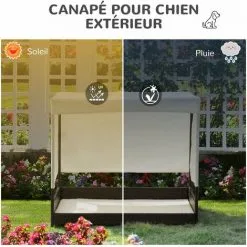 PawHut Canapé Chien Chat Avec Coussin Déhoussable Et Auvent Beige Dim. 91L X 71l X 81H Cm Résine Tressée Aspect Rotin Brun Foncé - Marron -PawHut Soldes Boutique 58393146 5