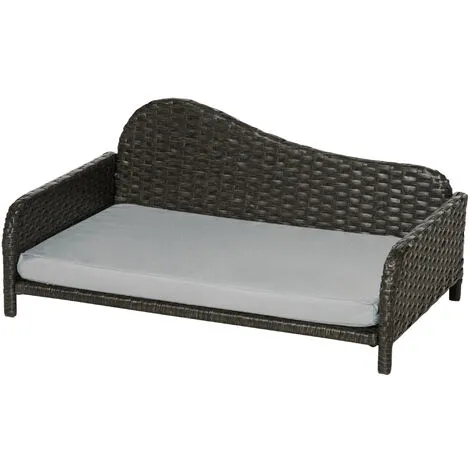 PawHut Canapé Méridienne Chien Chat Style Cosy Chic - Usage Intérieur/extérieur - Coussin Déhoussable Inclus Résine Tressée Gris - Gris -PawHut Soldes Boutique 58393147 1
