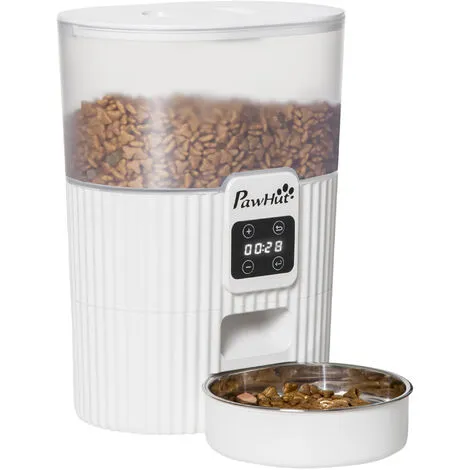 PawHut Distributeur De Nourriture Chat Chien - Distributeur De Croquettes Automatique Programmable - Gamelle Incluse - Acier Inox. ABS Blanc - Blanc -PawHut Soldes Boutique 58393149 1